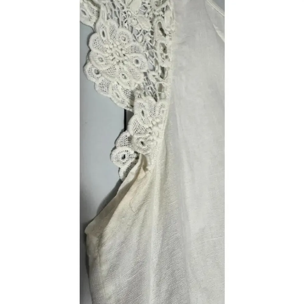 Viola Borghi Linen Top White Lace Cap Sleeves Made in Italy Women's Size Large - Picture 5 of 9